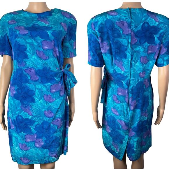Spenser Jeremy Dresses & Skirts - Vintage Spenser Jeremy Floral Print Silk Mini Faux Wrap Cocktail Dress